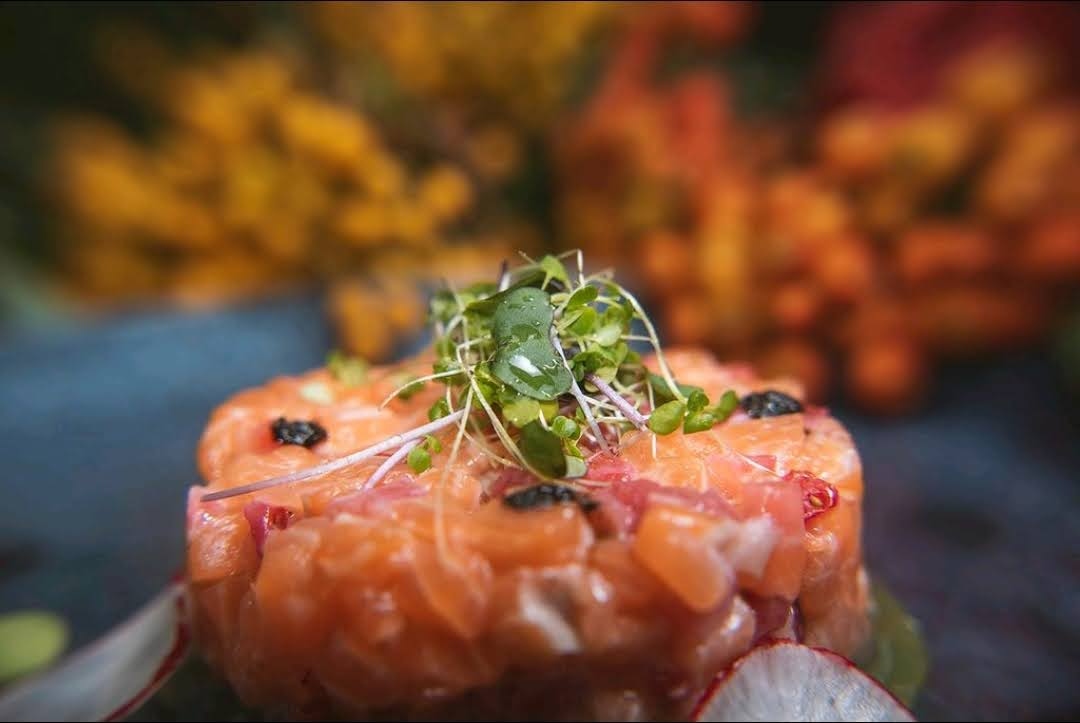 Salmon tartare canapé, styled for a bespoke dining evening